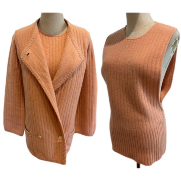 2PC ADRIENNE VITTADINI LAMBS WOOL ANGORA CARDIGAN & VEST VINTAGE LUXURY SZ M - Picture 3 of 16